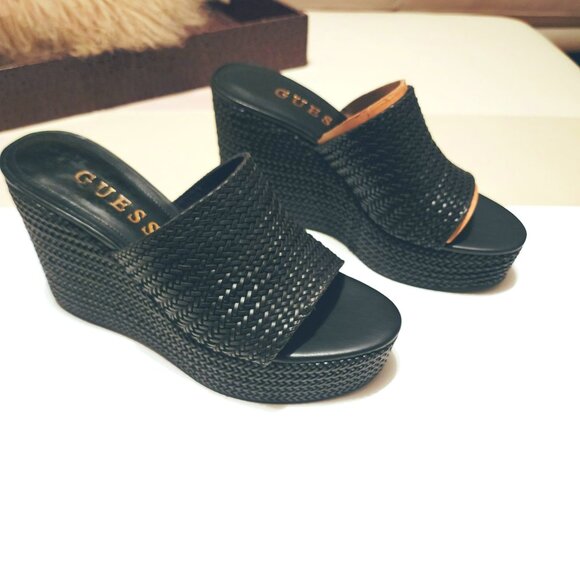 Guess Yenisa Woven Platform Wedge Slip-on Sandals Black Size 11M‎ NWOB - Picture 4 of 10